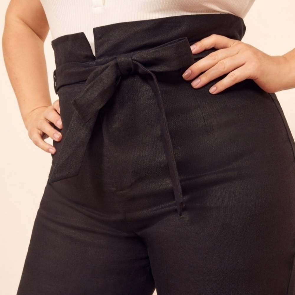 Reformation Jackie High Waist Tie Belt Linen Crop Pants